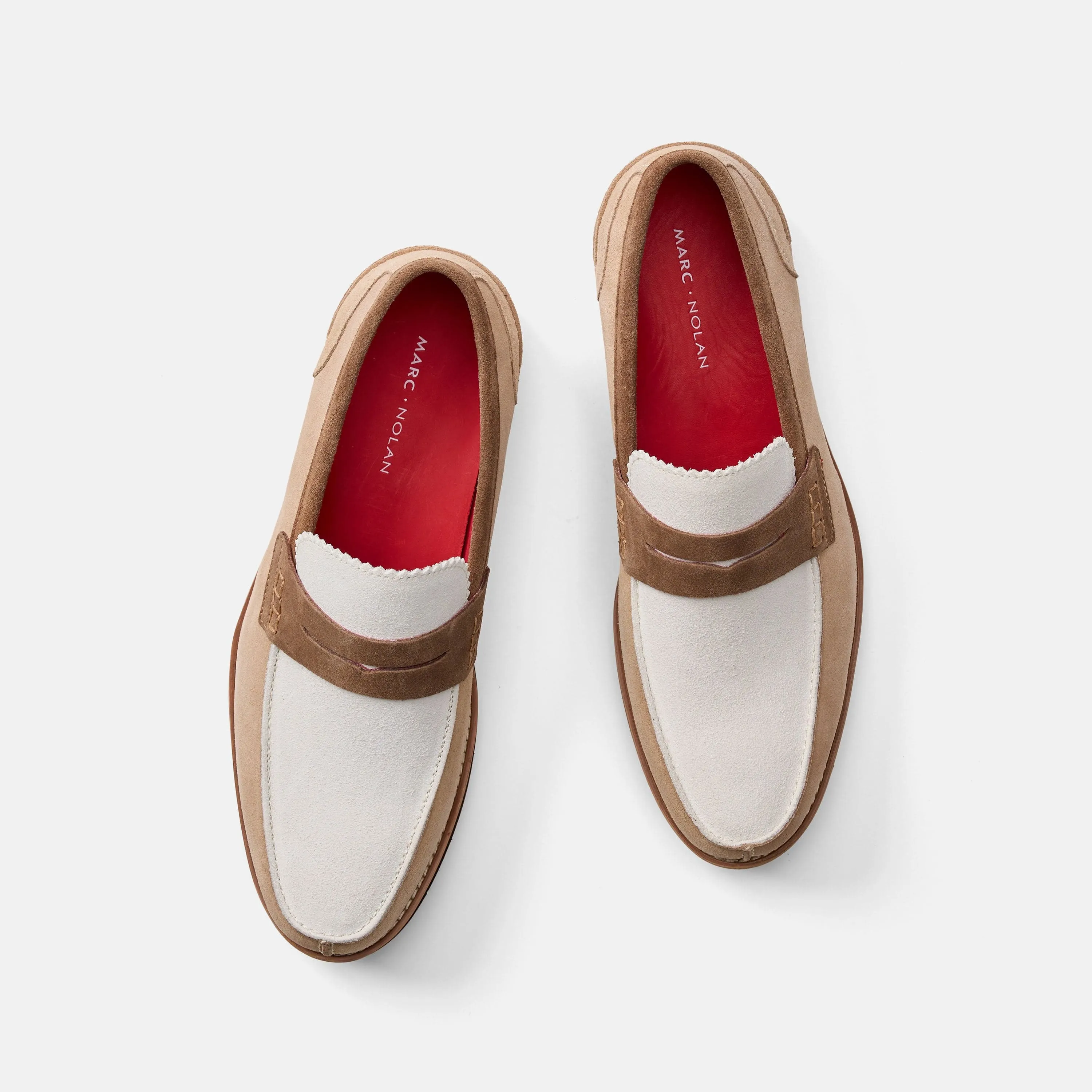 Abe Camel/White Suede Penny Loafers