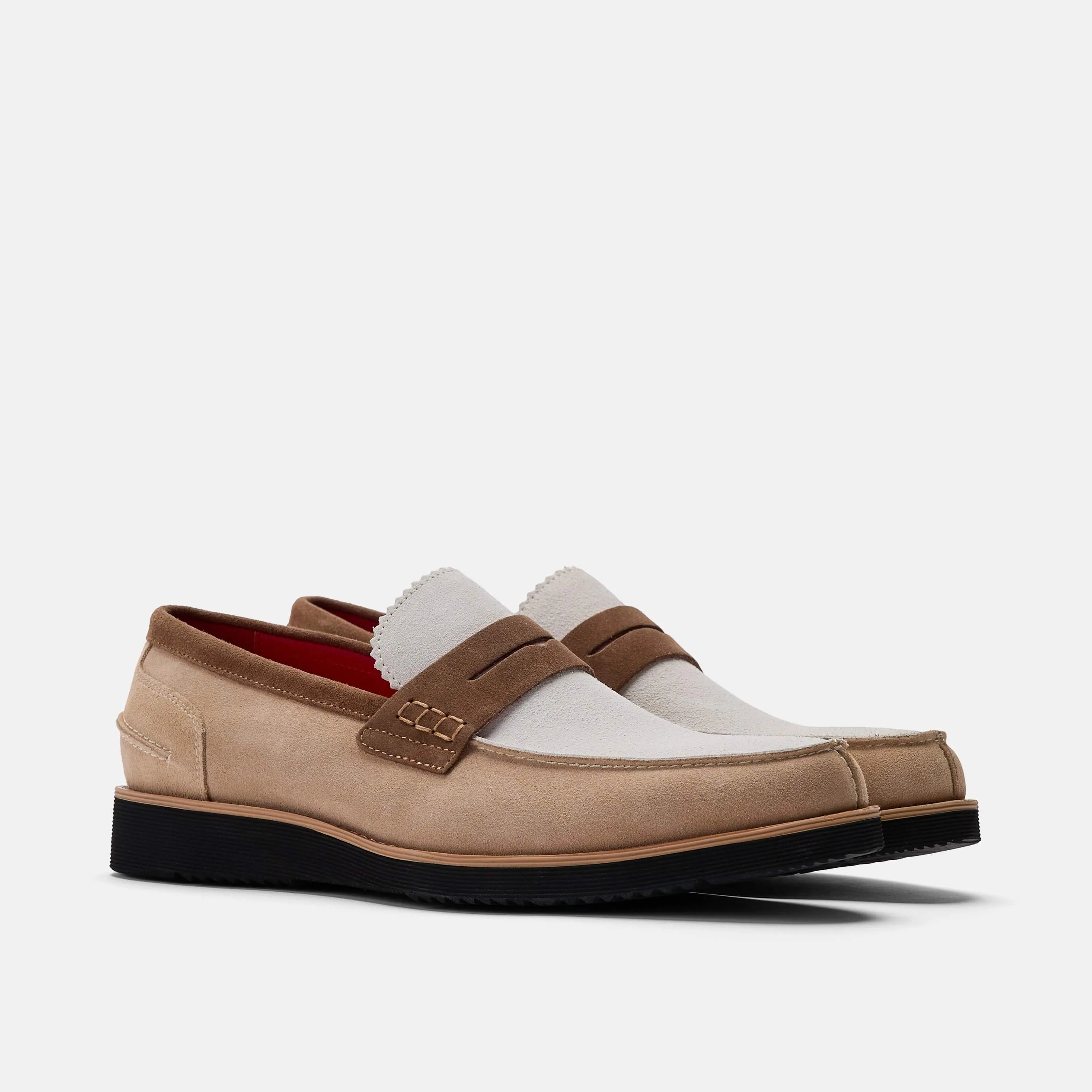 Abe Camel/White Suede Penny Loafers