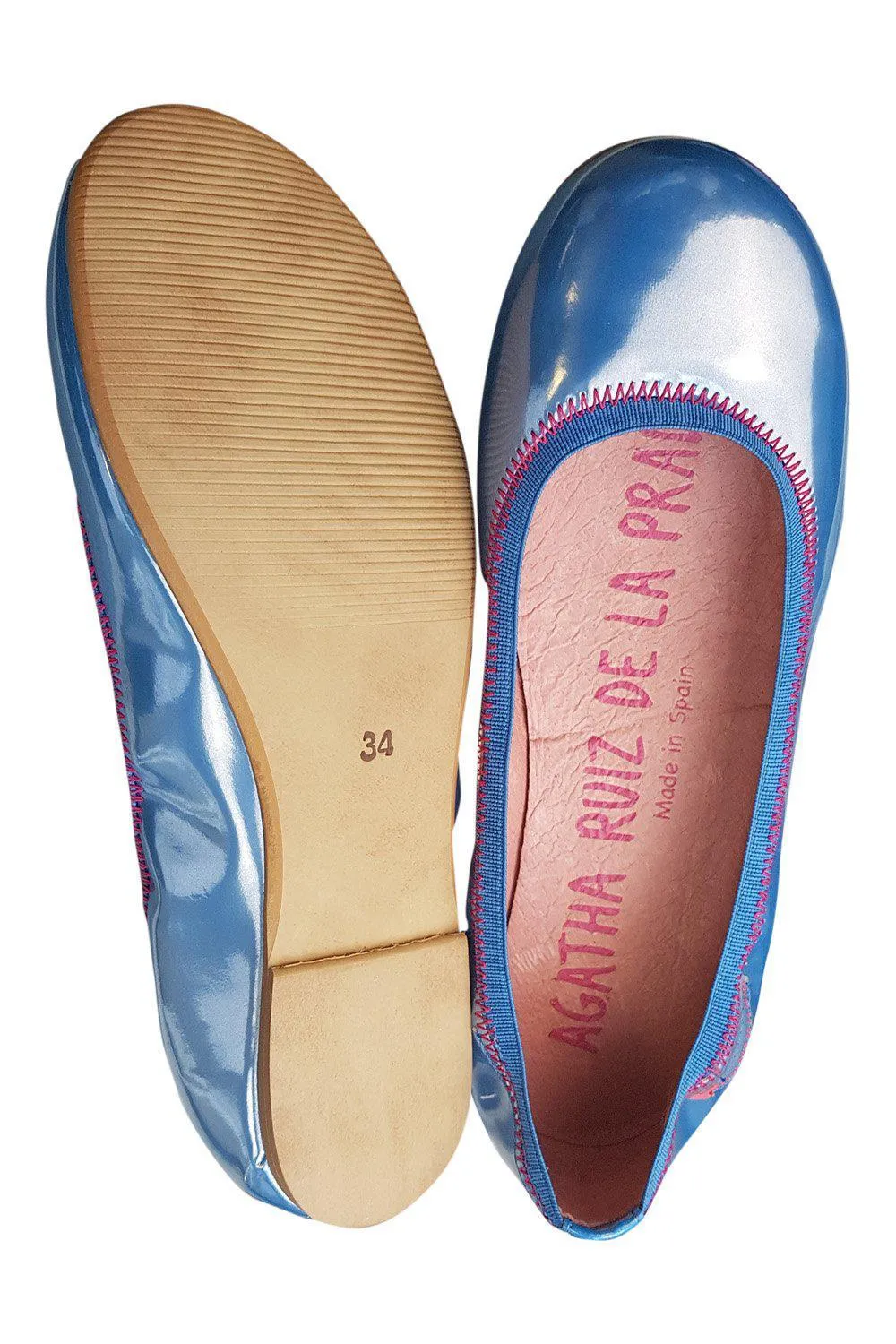 AGATHA RUIZ DE LA PRADA Girls Patent Leather Azul Blue Ballet Pumps (34)