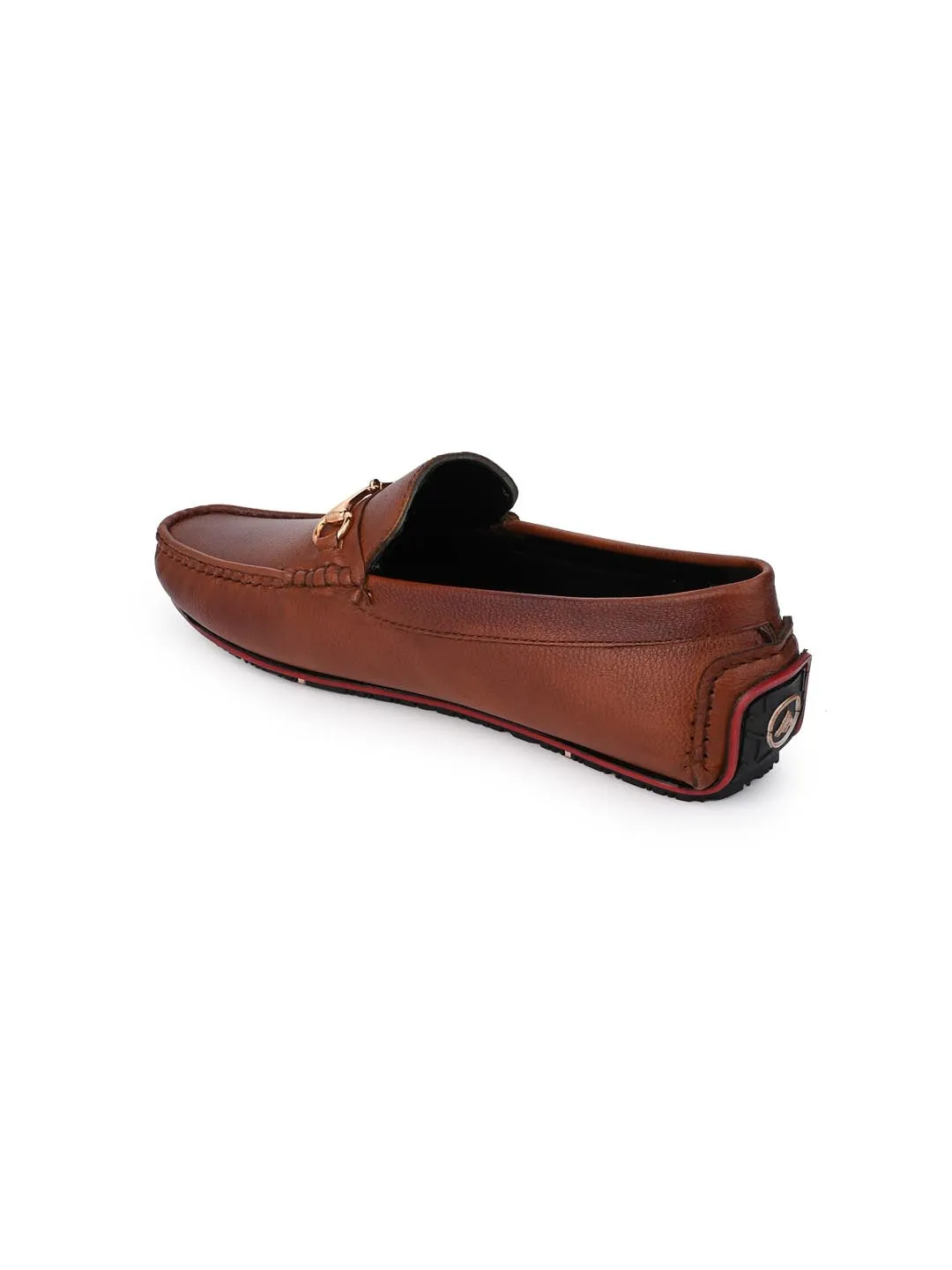 Alberto Torresi Tan Round Toe Loafers With Metal Accent