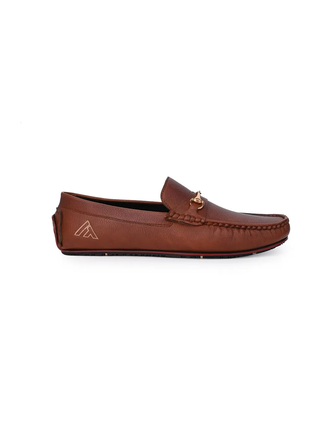 Alberto Torresi Tan Round Toe Loafers With Metal Accent