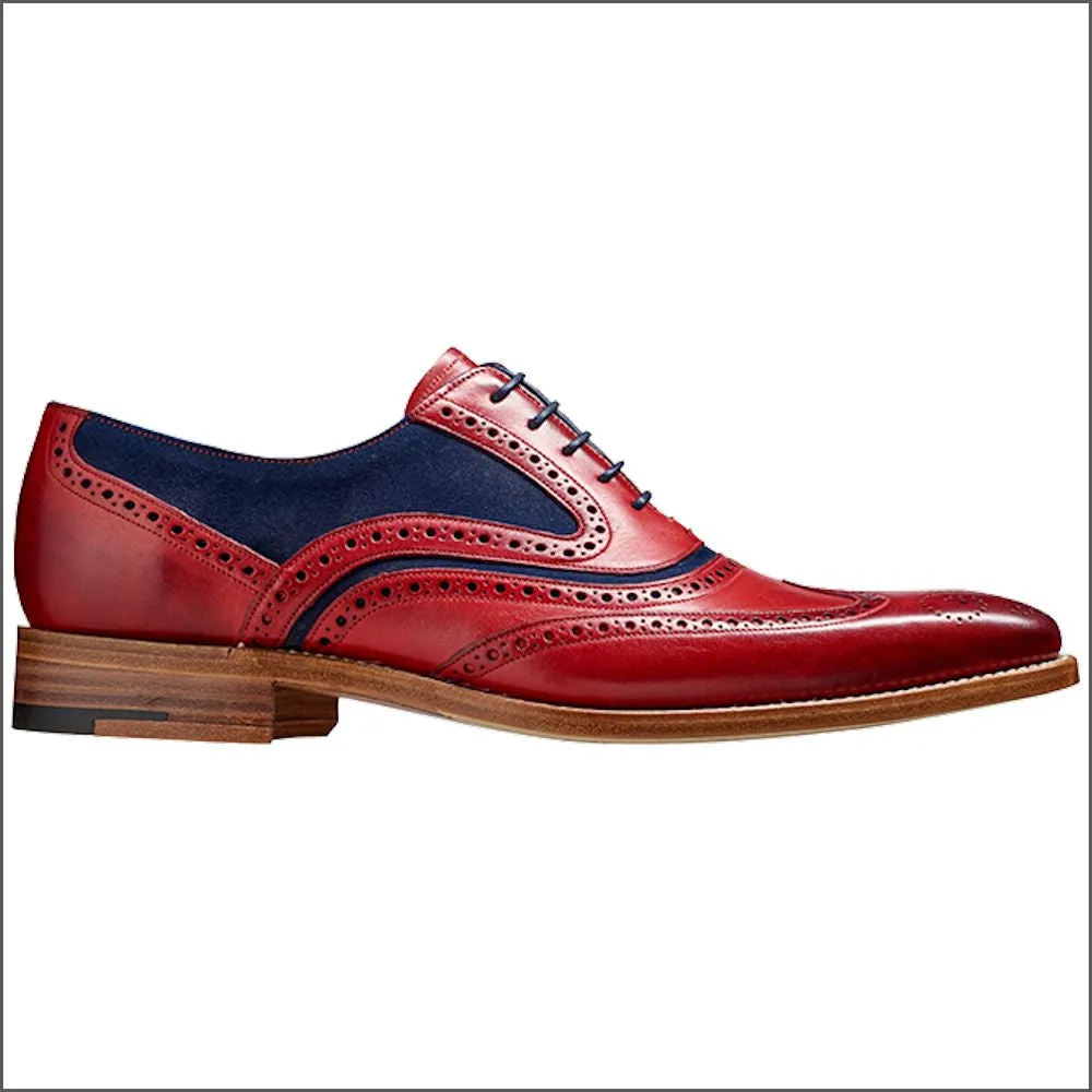 Barker McClean Red Hand Painted / Navy Suede Wingtip Brogue*