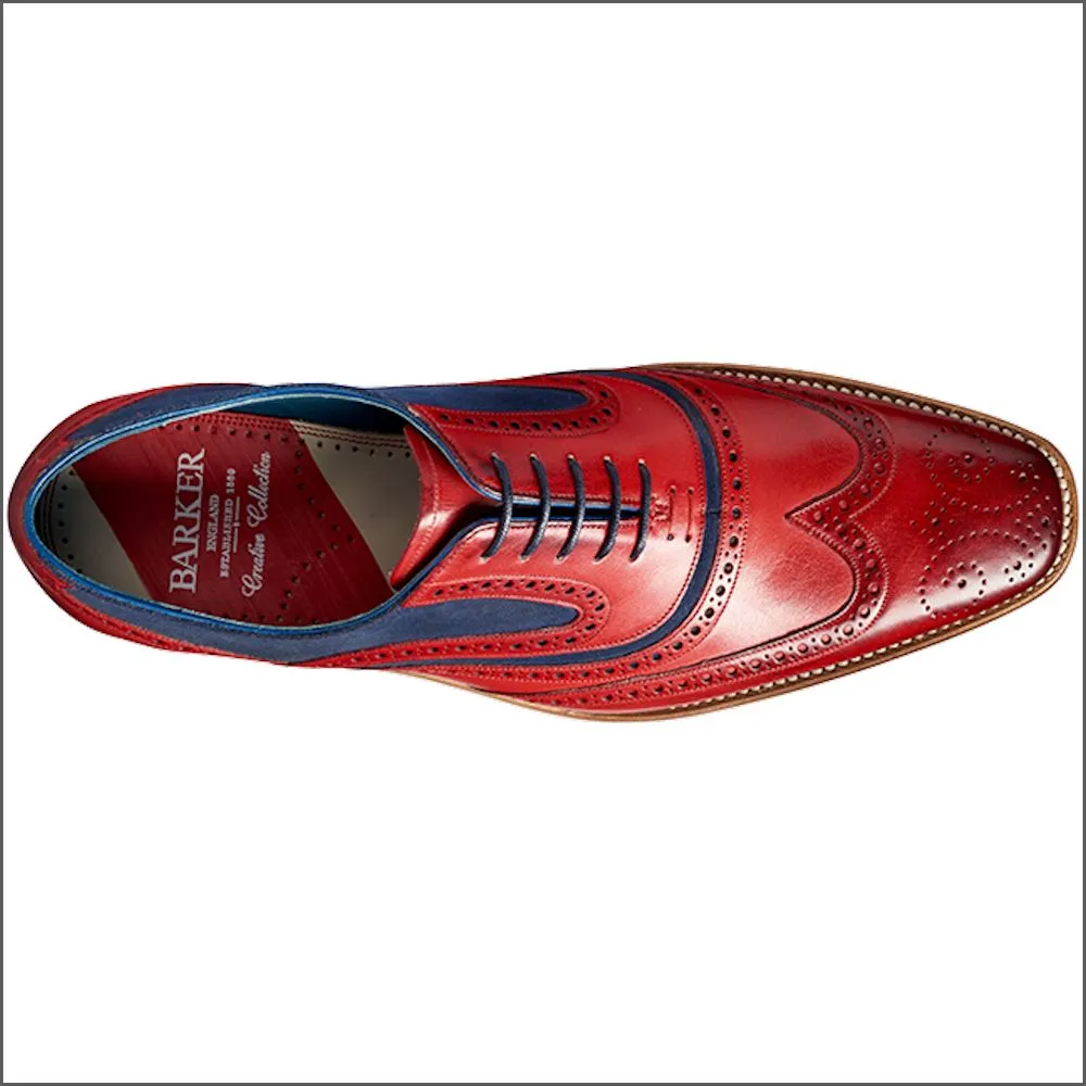 Barker McClean Red Hand Painted / Navy Suede Wingtip Brogue*