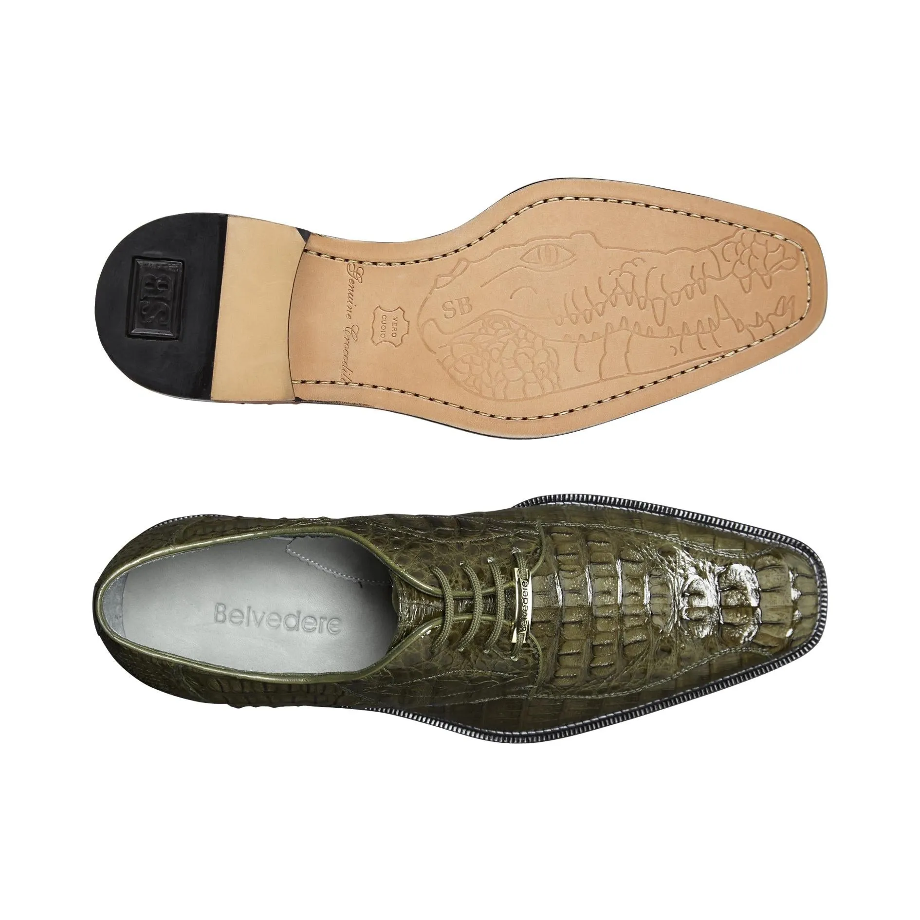 Belvedere - Chapo, Genuine Hornback Crocodile Dress Shoe - Olive - 1465