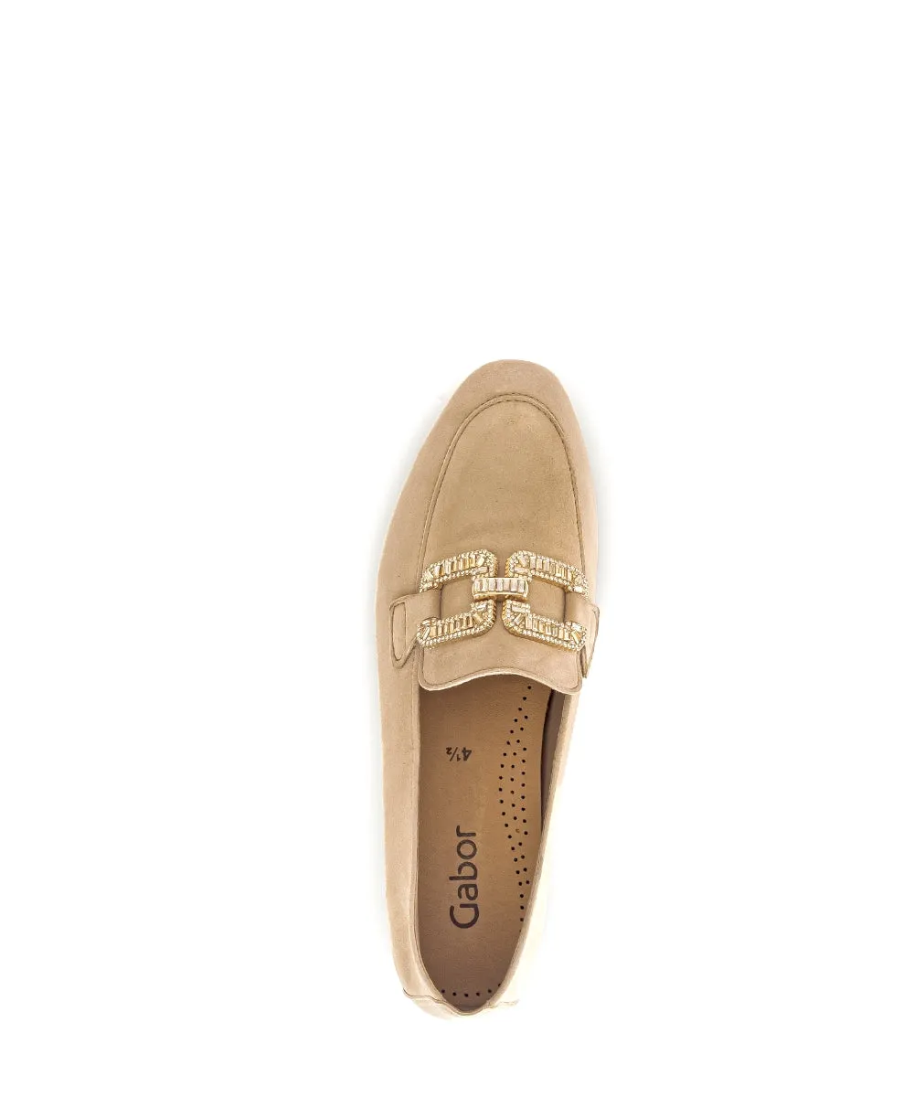 GABOR Sand Suede Loafer with Diamante Buckle 21014