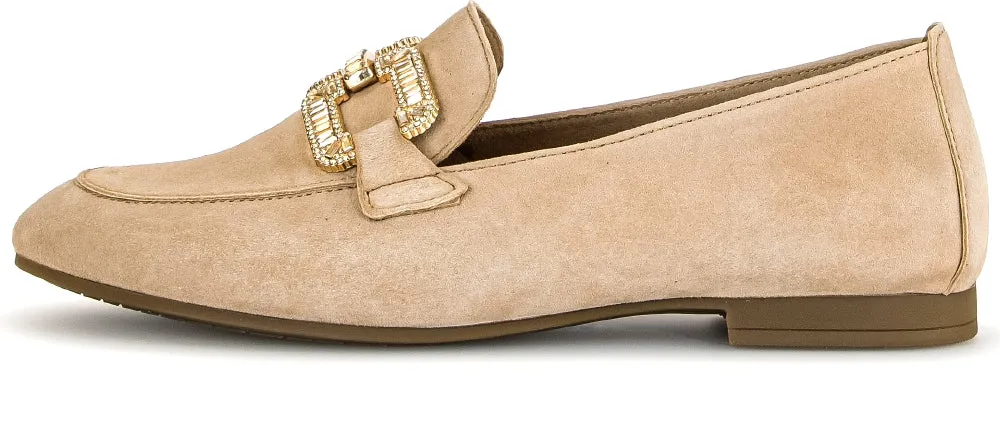 GABOR Sand Suede Loafer with Diamante Buckle 21014