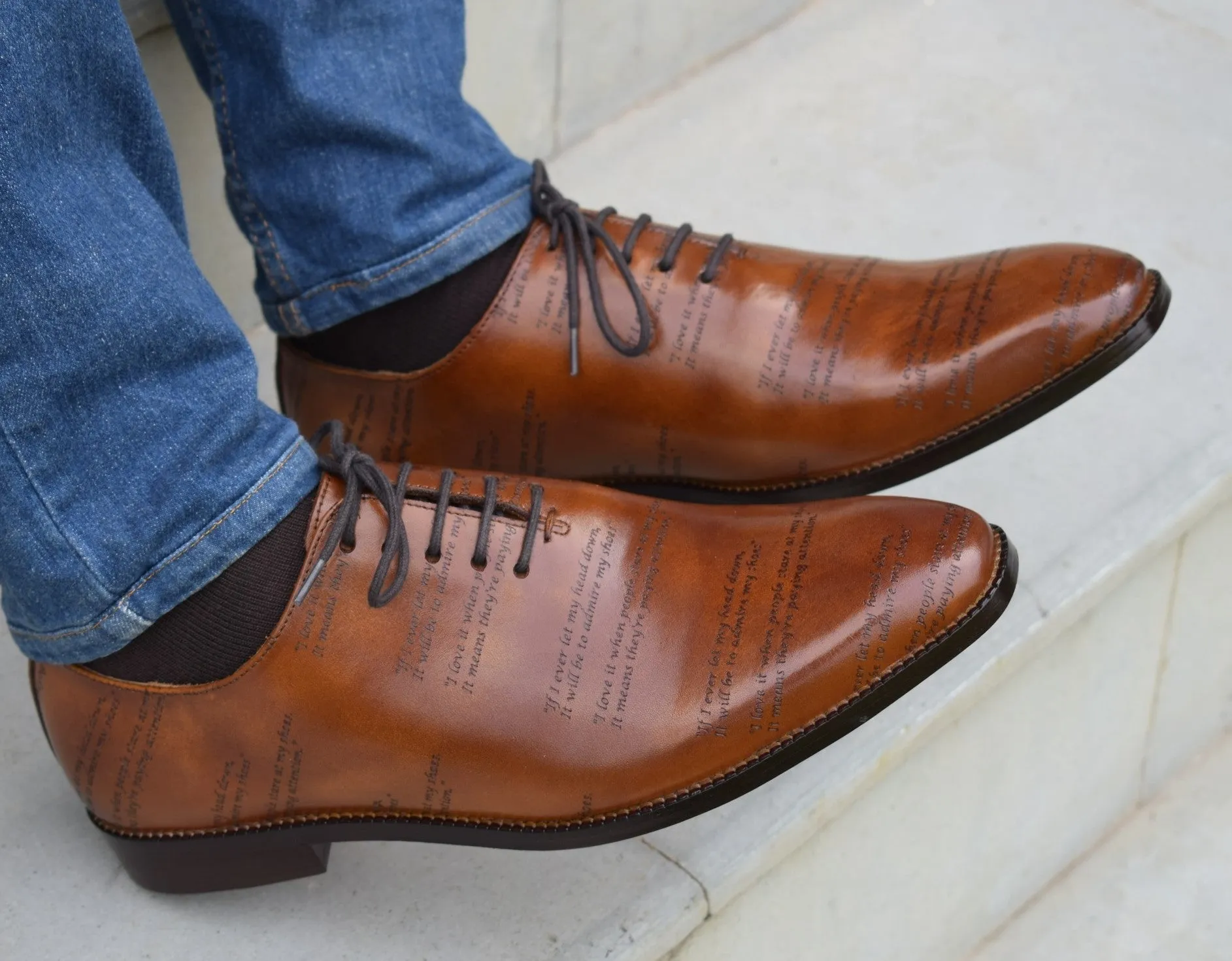 Grant Laser Quotation Cognac HandMade Shoes