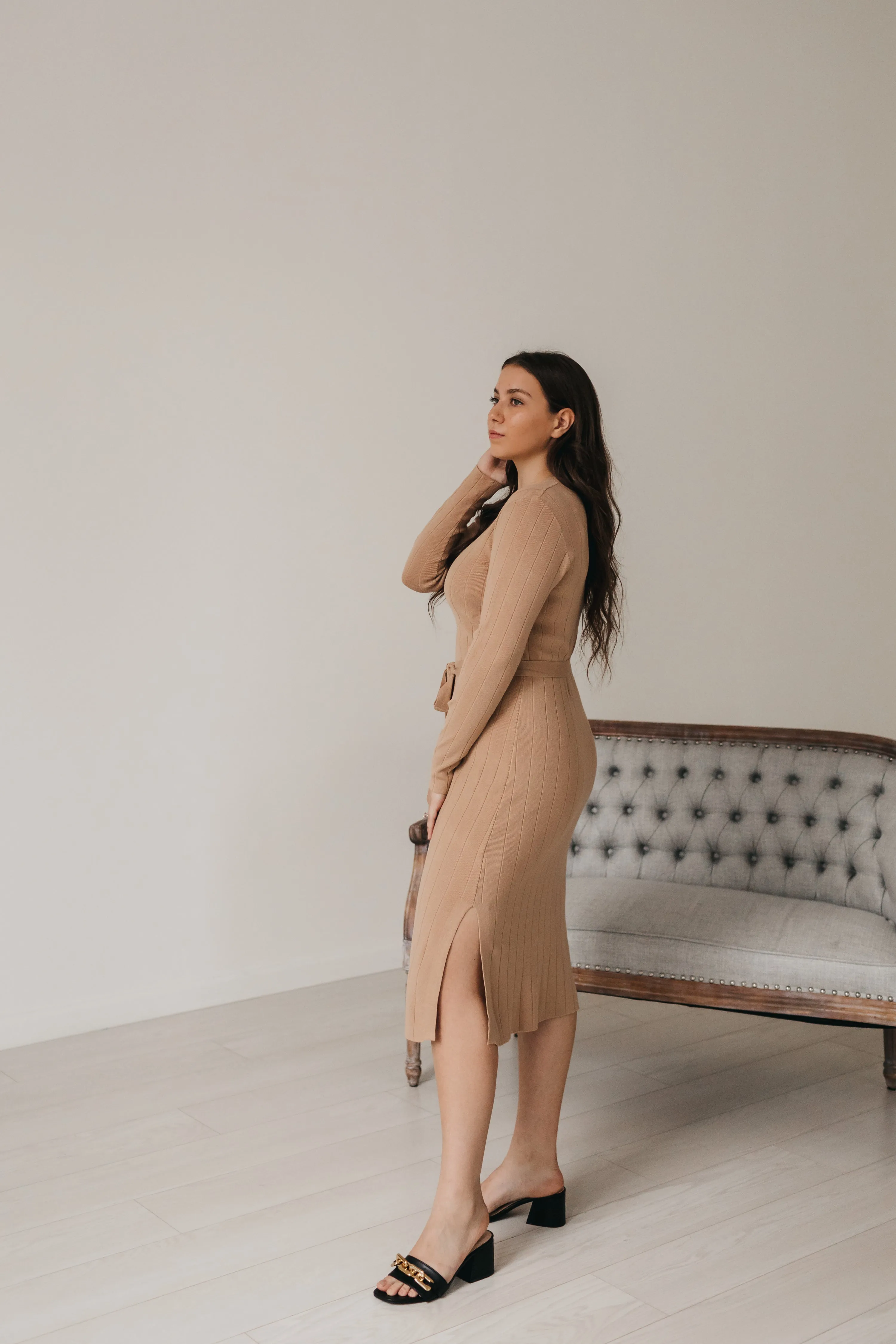 Mollie Sweater Dress In Camel