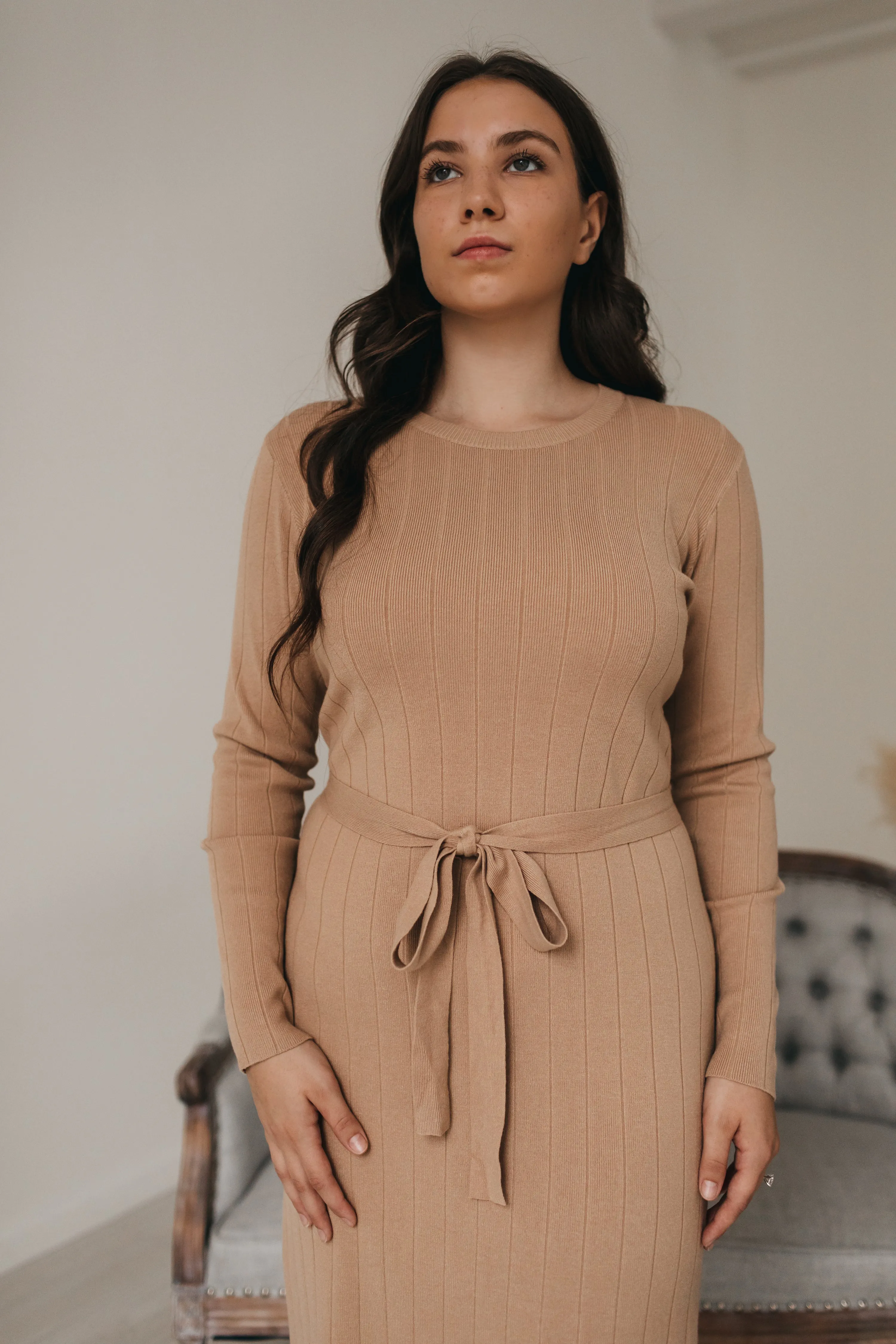 Mollie Sweater Dress In Camel